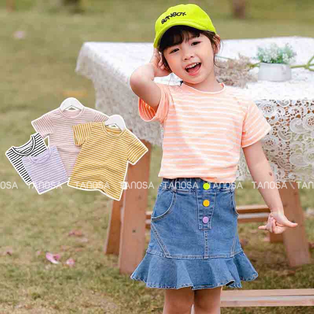 Áo thun kẻ cộc tay TANOSA chất cotton cho bé trai, bé gái 10-40kg