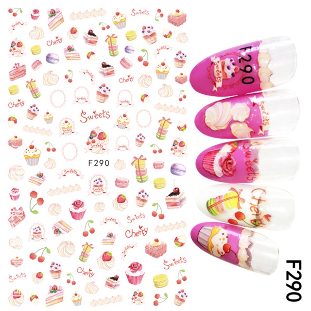 MIẾNG DÁN MÓNG TAY 3D NAIL STICKER TRÁNG TRÍ HÌNH TRÁI CÂY VÀ BÁNH KEM