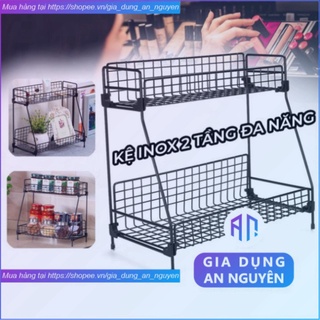 Kệ giá mini để bàn 2 tầng đa năng inox kiểu lưới sắt đựng đồ mỹ phẩm bàn học trang điểm làm việc -GDAN