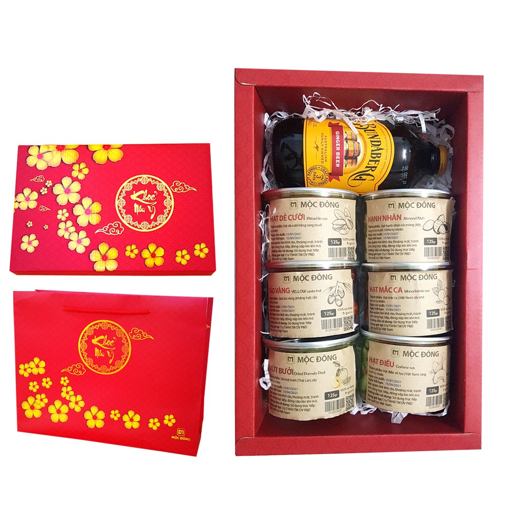 Hộp quà Tết 7 món Nước Ép, Táo Vàng, Mứt Bưởi Thái, Hạt Hạnh nhân, Hạt Mắc Ca, Hạt Điều lụa, Hạt Dẻ Cười | BigBuy360 - bigbuy360.vn