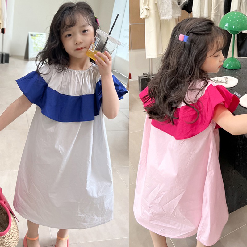 Đầm Công Chúa Không Tay Màu Trơn Nhấn Eo Thời Trang Mùa Hè Hàn Quốc Cho Bé Gái