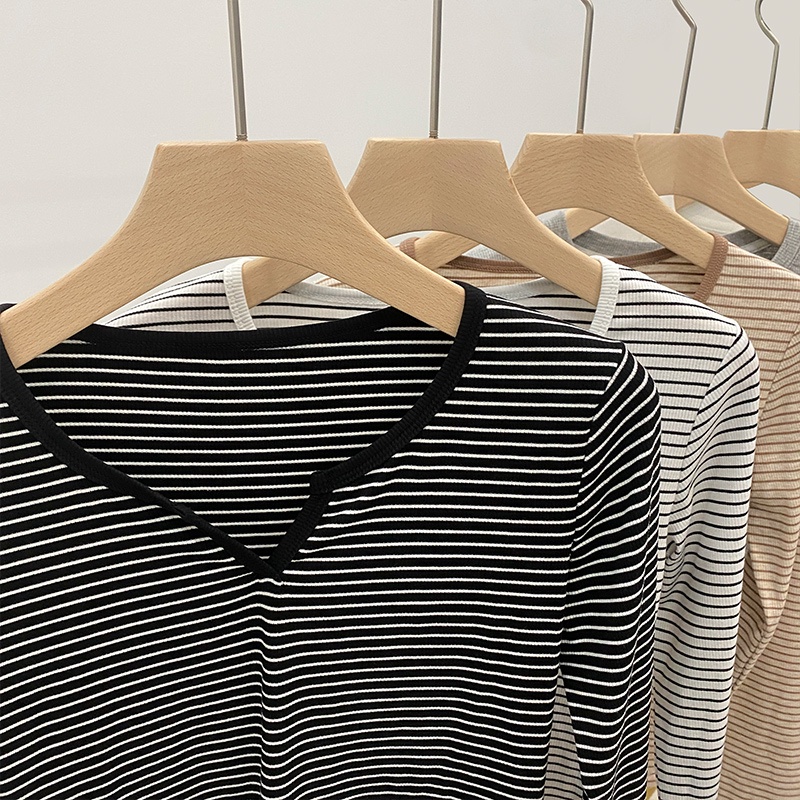 Áo Thun Kẻ Sọc Cổ Chữ v Phong Cách Hàn Quốc Thời Trang Mùa Thu Dành Cho Nữ 54921