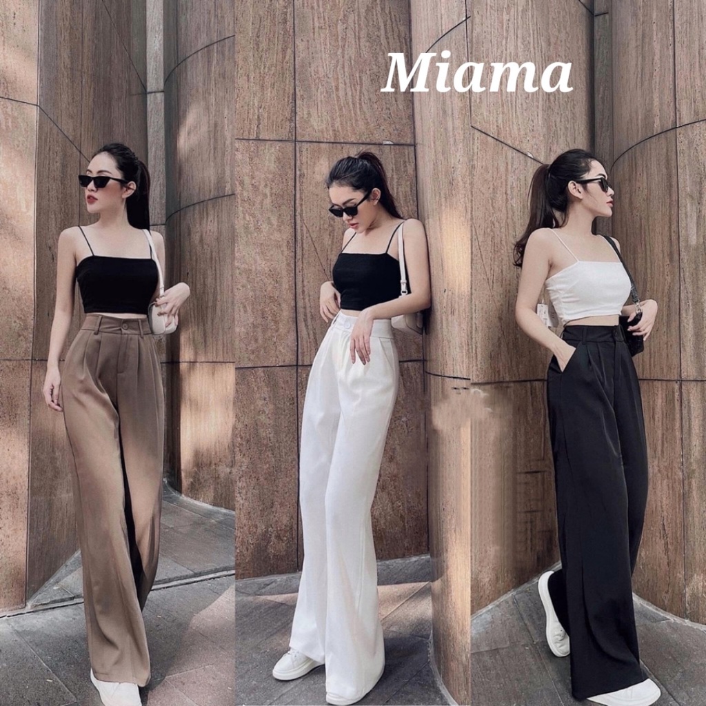 Quần tây ống suông nữ lưng cao đi học dáng dài 95cm khóa trước vải tuyết mưa loại 1 Quần ống rộng nữ xuông đen công sở