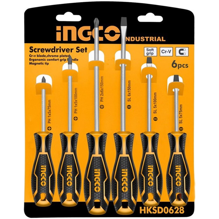 INGCO Bộ 6 cây tua vít dẹp và bake HKSD0628