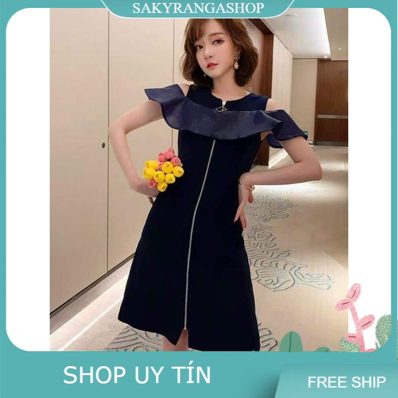 HÀNG NHẬP - ĐẦM SUÔNG LỤA RỚT VAI PHỐI KHOÁ KÉO TRƯỚC