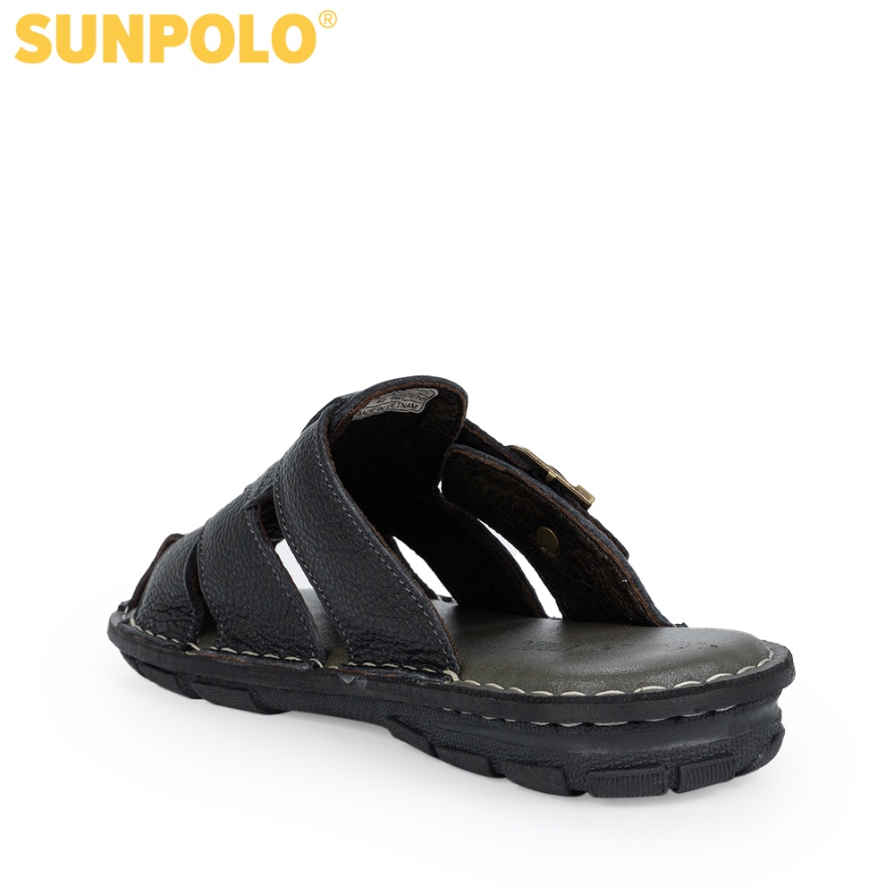 Dép bít mũi nam da bò SUNPOLO ABI007 Đen - Có Big size 44 45