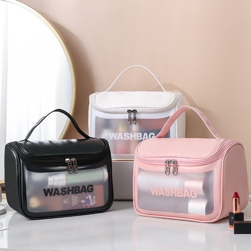 Túi đựng mỹ phẩm đồ trang điểm du lịch đa năng trong suốt nhiều ngăn WASHBAG có móc treo tường tiện lợi nhiều màu sắc