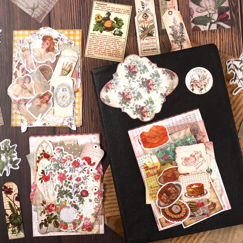 Set 29 Miếng Dán Trang Trí Sổ Lưu Niệm Họa Tiết Hoa Cổ Điển