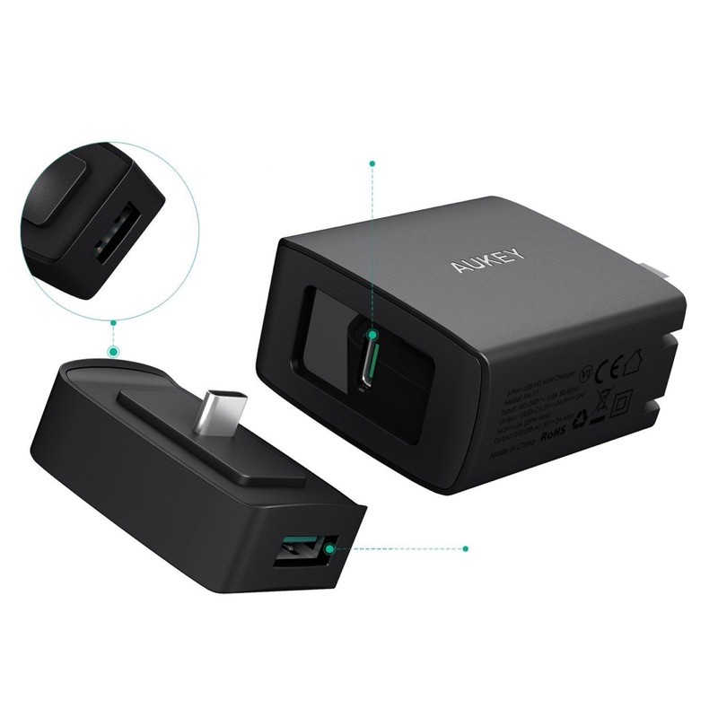 Sạc chính hãng AUKEY PA-Y7 và PA-Y10 cổng USB C VÀ USB A