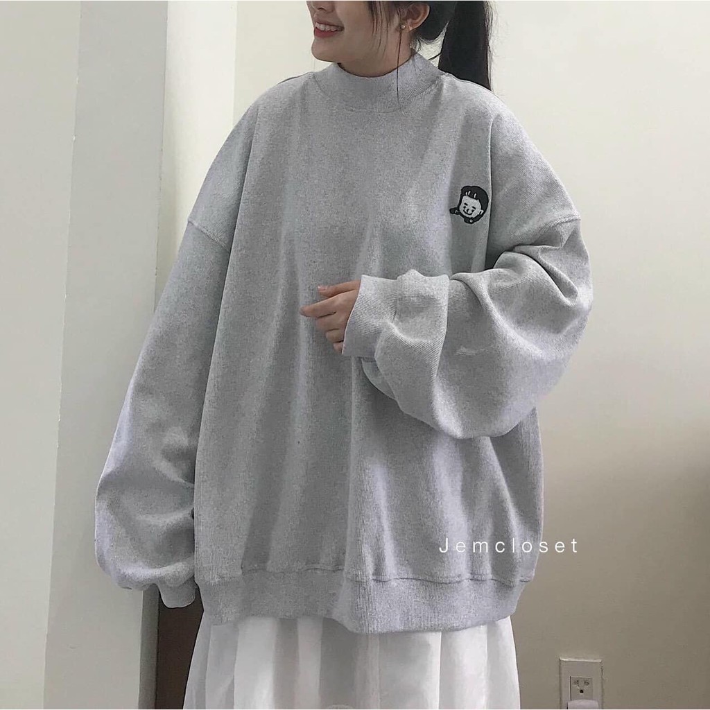 [ Ảnh tự chụp] Áo sweater unisex form rộng thêu hình vô diện cho cặp đôi nam nữ, áo hoodie không mũ phong cách hàn quốc