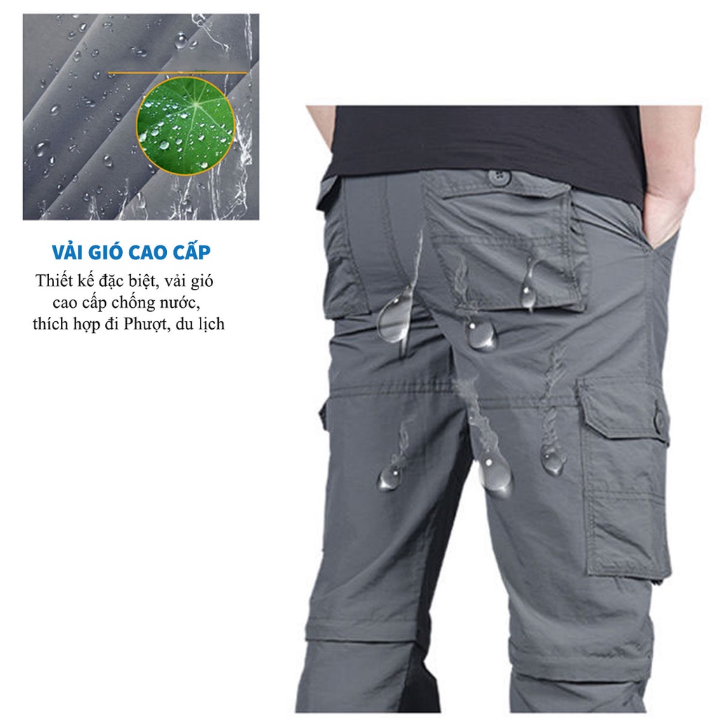 Quần Thể Thao Tháo Ống Jogger Nam US ARMY Vải Gió, Dáng Thể Thao, Bo Ống Trẻ Trung, Lưng Chun Thoải Mái