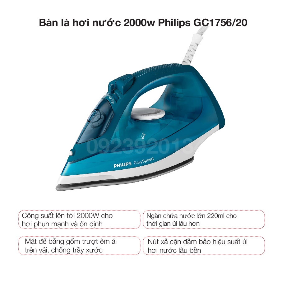 Bàn là hơi nước 2000w Philips GC1756/20