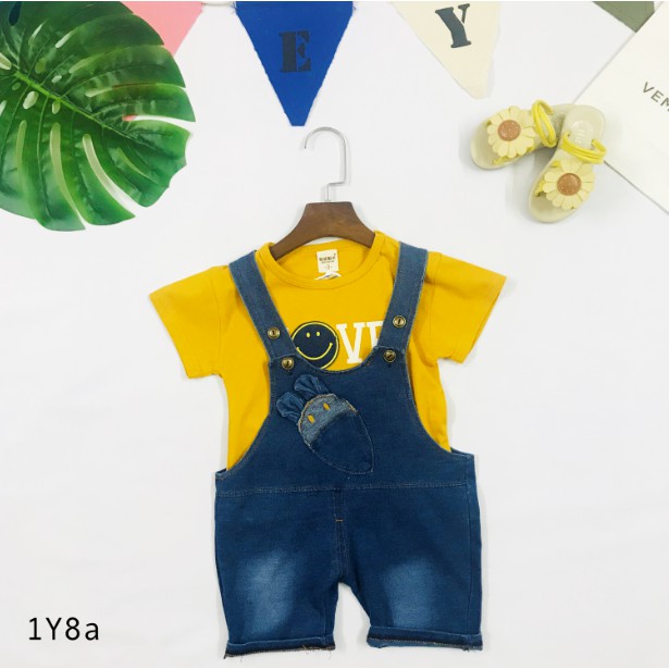 Set yếm áo bò chữ love cho bé gái (từ 1 - 8 tuổi) VEMZKIDS