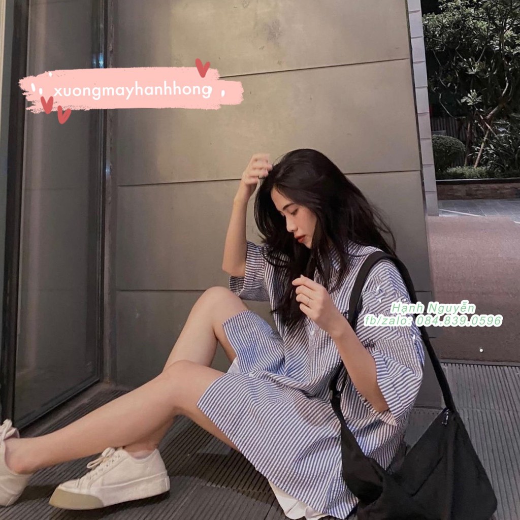Áo sơ mi kẻ cộc tay đũi nhăn form OVERSIZE siêu rộng - Xưởng May Hạnh Hồng | BigBuy360 - bigbuy360.vn