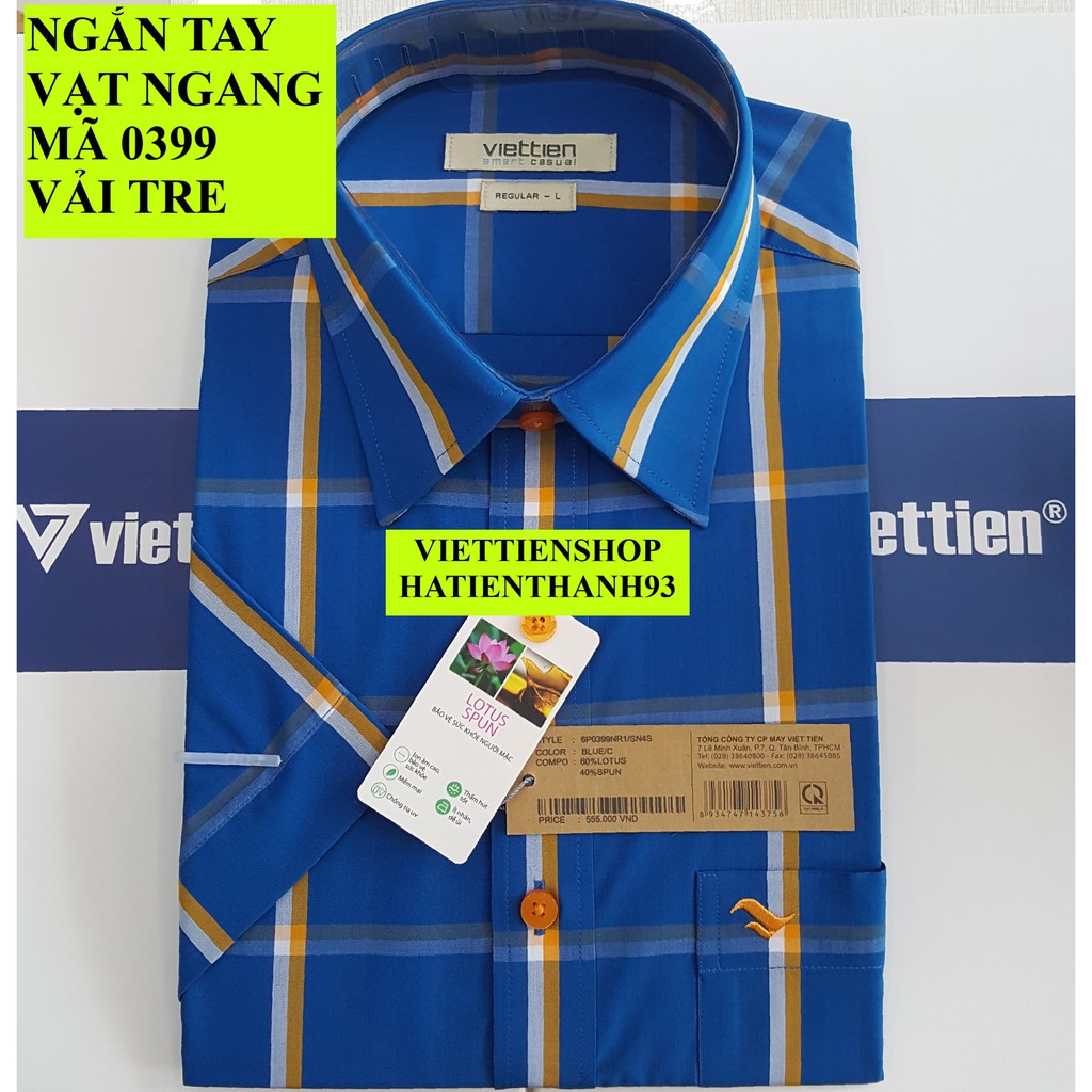 (0399 Sn) ÁO SƠ MI VIỆT TIẾN NGẮN TAY VẠT NGANG VẢI SEN