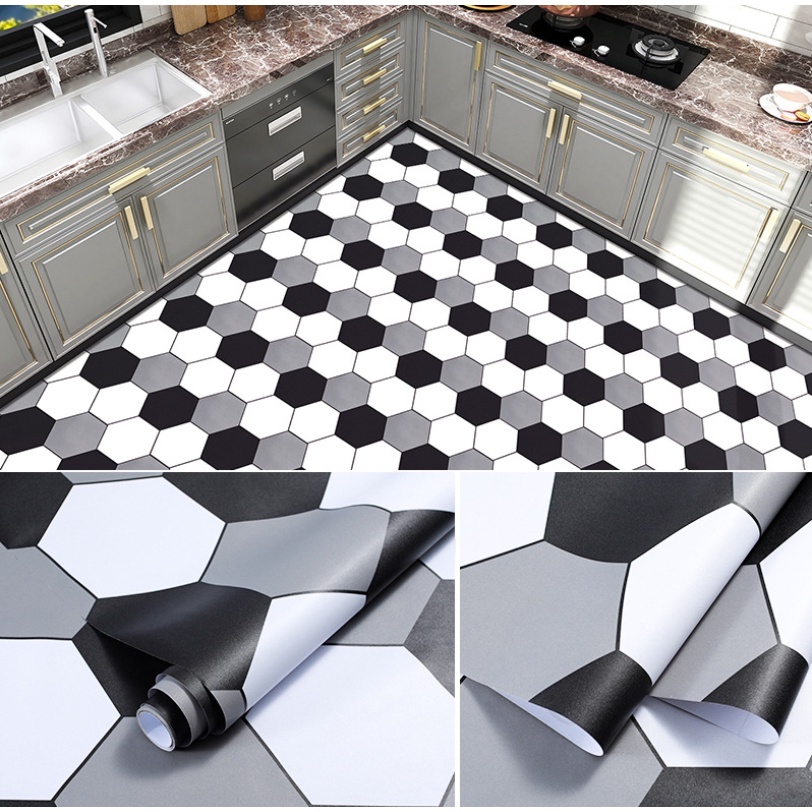 1 mét decal giấy dán nền dán sàn NGŨ GIÁC 3 MÀU HS2021