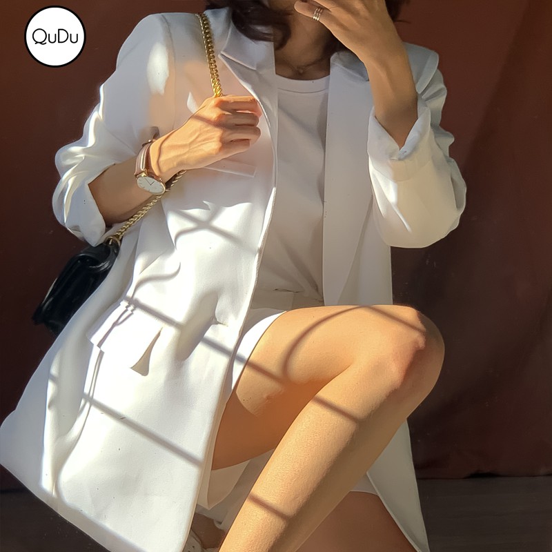 [Vest Thiết Kế] Áo Blazer Nữ QuDu Màu Trắng Đen Freesize  Dài Tay Hai Lớp Sang Xịn Trẻ Trung Hàng Thiết Kế | BigBuy360 - bigbuy360.vn