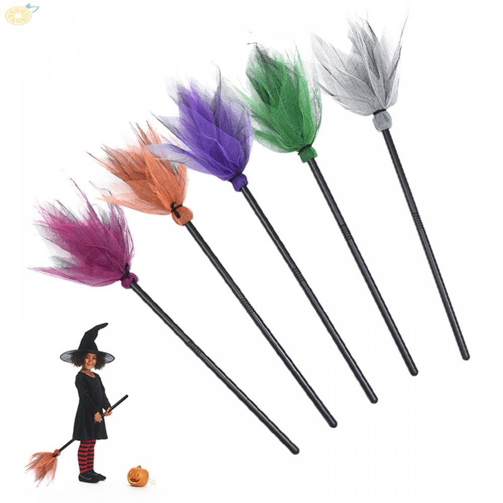 【VARSTR】Halloween Witch Plastic Broom Props Decoration Party Broom Detachable 90cm