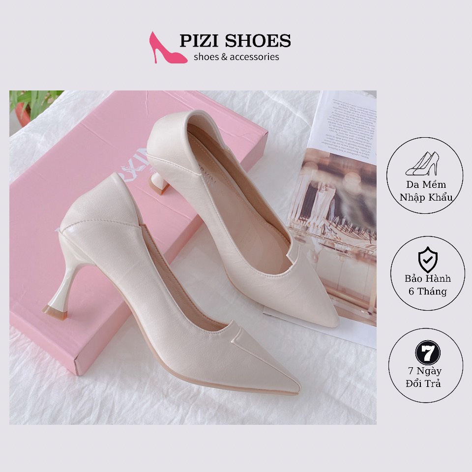Giày cao gót da thật, mũi nhọn Quảng Châu Cao Cấp 5cm gót đồng hồ cát 5cm P591 Pizishoes