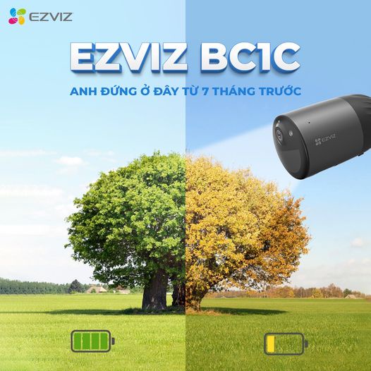[MUA 2 TẶNG 1 QUÀ EZVIZ] Camera EZVIZ BC1C kèm pin năng lượng mặt trời, không dây trong nhà &amp; ngoài trời