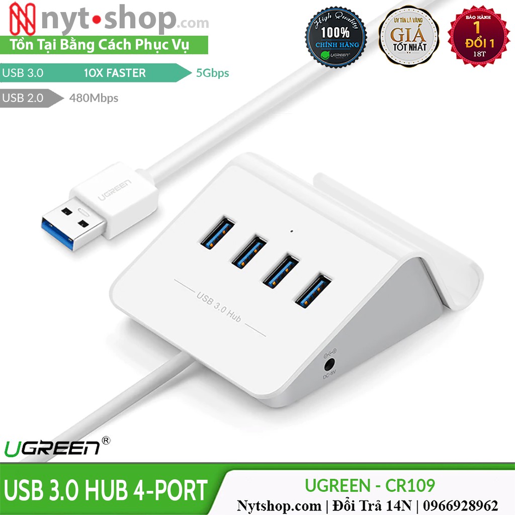 HUB Chia 4 Cổng USB 3.0 Hỗ Trợ OTG Cao Cấp UGREEN CR109