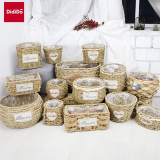 Giỏ cói cắm hoa để bàn D17xH14cm