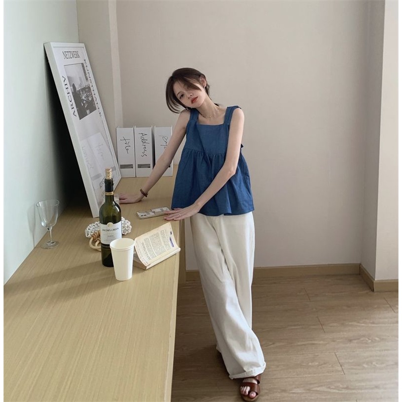 Áo Denim Không Tay Đính Nơ Thời Trang Mùa Hè Cho Nữ