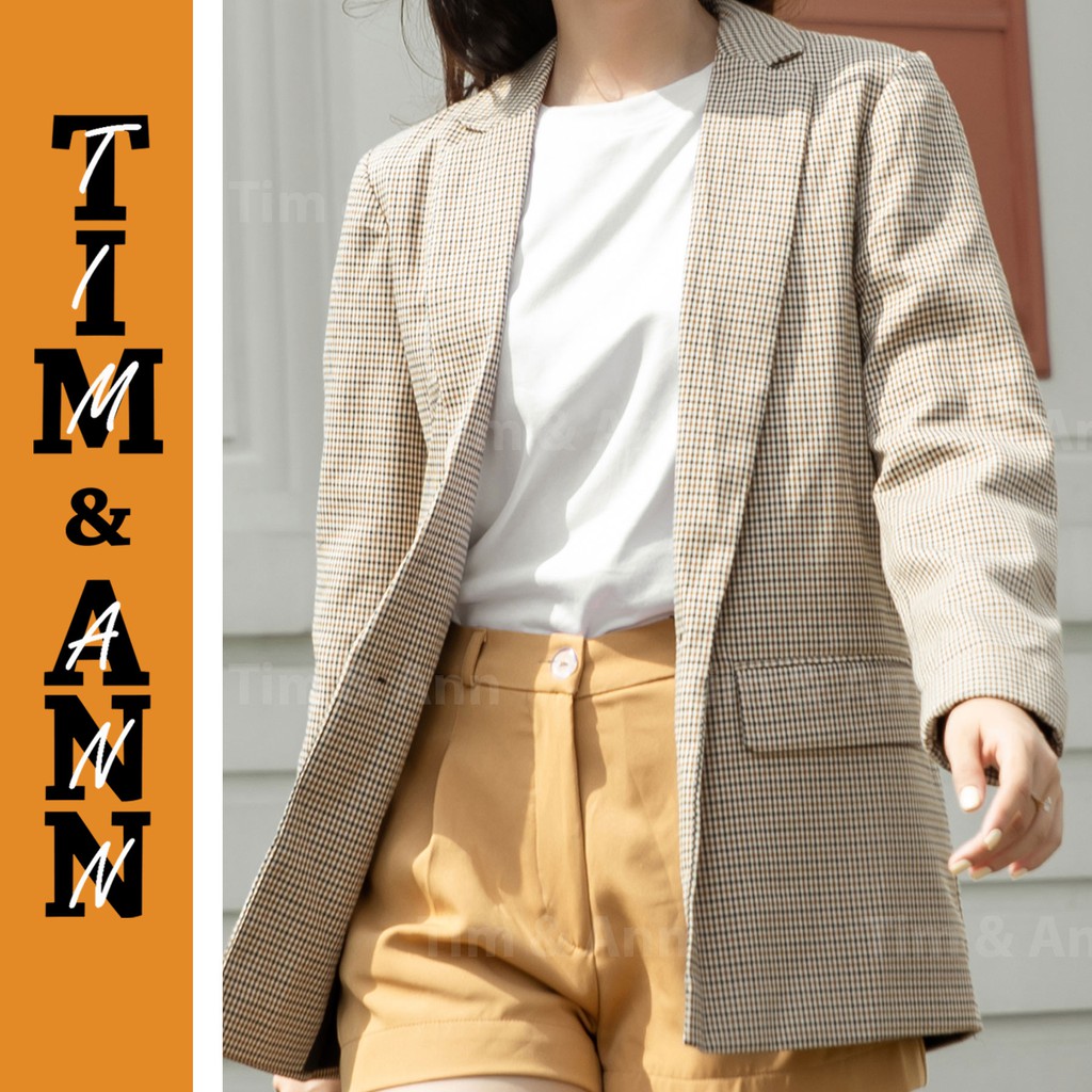 Áo Blazer Nữ Dáng Suông Caro Nâu 0102MT - Thời Trang Nữ Tim & Ann
