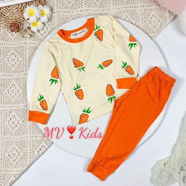 Bộ Minky Mom Dài Tay Cho Bé Gái Bé Trai 1 2 3 4 5 6 Tuổi Vải Thun Lạnh-Đồ Bộ Trẻ Em Hình Trái Cây Dễ Thươn-Babulala DT03