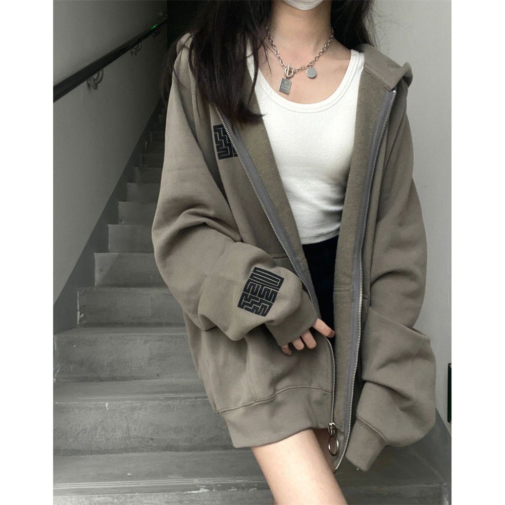 Áo Khoác Cardigan Có Mũ Trùm Dáng Rộng In Họa Tiết Thời Trang Thu Đông Phong Cách Mỹ Hàng Mới 2022