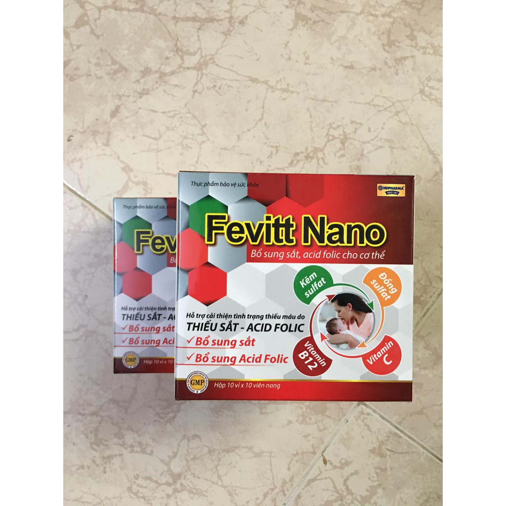 Viên uống bổ sung sắt FEVITT NANO bổ máu hỗ trợ quá trình tạo máu, cải thiện tình trạng thiếu máu - Hộp 100 viên