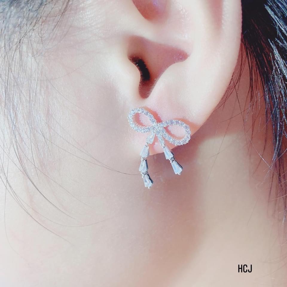 Bông tai bạc nữ mẫu nơ đính đá nhân tạo cực xinh - Kho sỉ bạc Nhất Linh