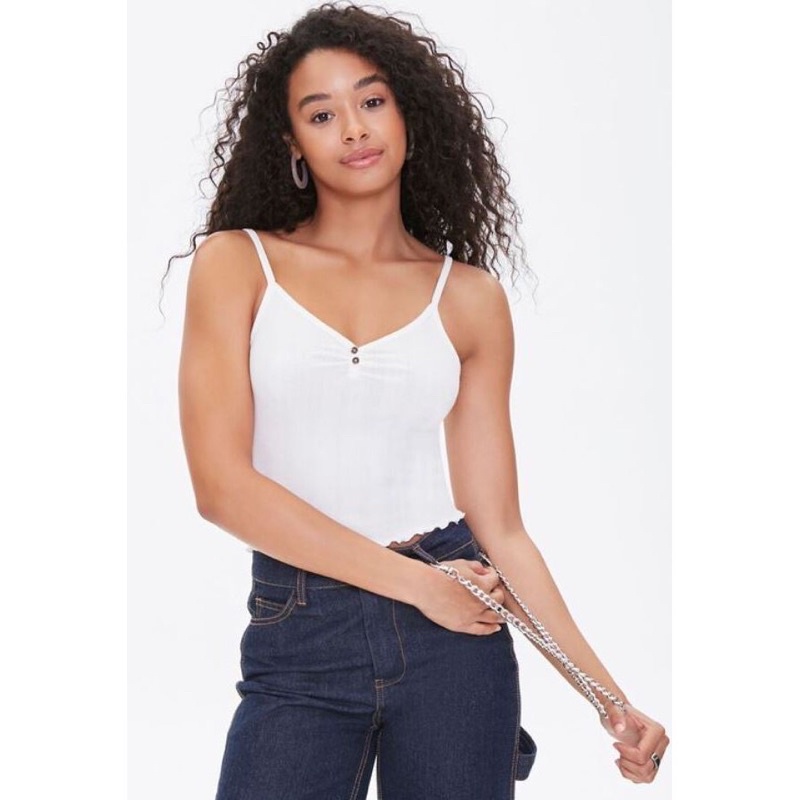 Áo croptop hai dây thun gân có nút trước - Croptop Ribbed Cami Tank Top • Storenyy