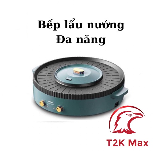 Nồi lẩu nướng đa năng BBQ 2 in 1 có 2 mâm nhiệt, công suất 1350w - bếp lẩu nướng điện đa năng - T2K Max