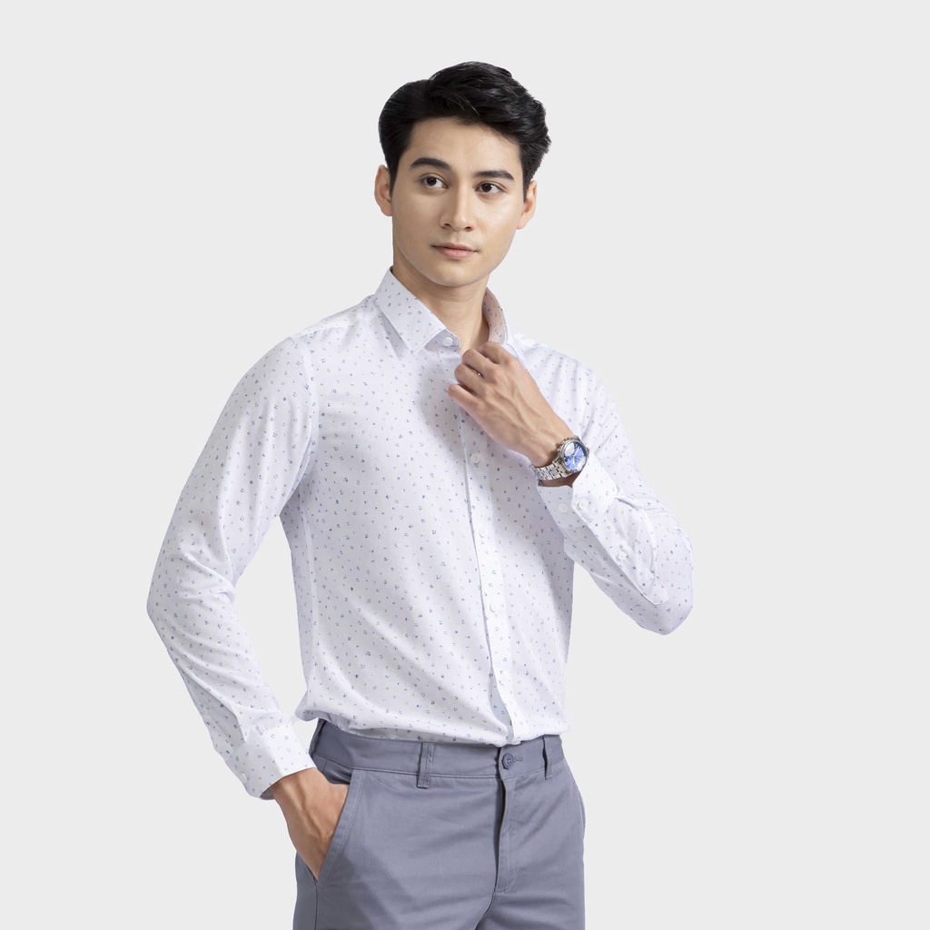 Áo sơ mi nam dài tay ARISTINO màu trắng in họa tiết tinh tế, thanh lịch -  ALS02702