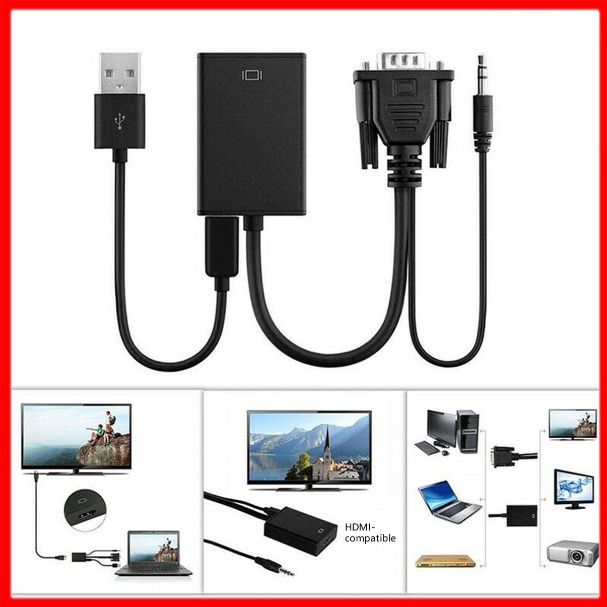 VGA to HDMI high-definition video and audio converter  Converts analog signal (VGA ) to digital signal (HDMI )