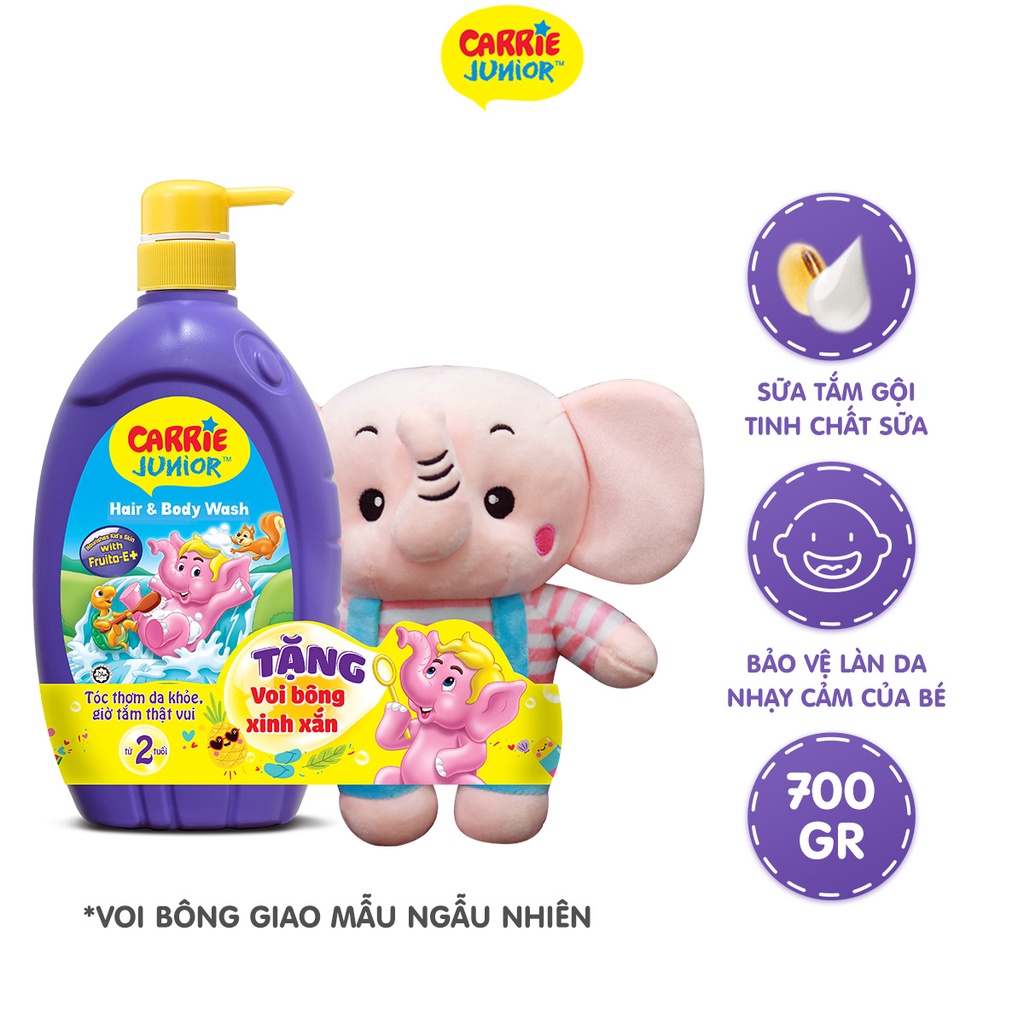 Sữa Tắm Gội Trẻ Em Carrie Junior 700g (Tặng Gấu)