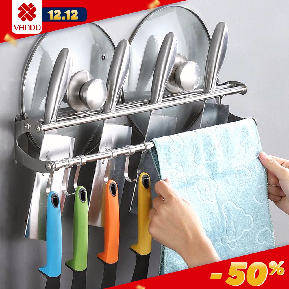 Giá treo gài dao thớt INOX cao cấp VANDO tiện lợi kệ để dụng cụ nhà bếp đa năng