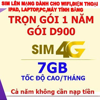 Sim lên mạng 1 năm D900 4G trọn gói 12 tháng lên mạng không cần nạp tiền