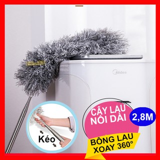 Combo cây lau nhà thông minh, gậy nối dài vệ sinh nhà cửa 2.8 mét, gồm 1 bông lau 360