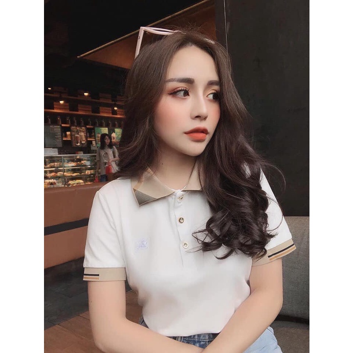 Áo polo nữ thêu hình cổ phối viền tay ngắn cổ bẻ | BigBuy360 - bigbuy360.vn
