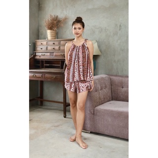 Bộ đùi mặc nhà lụa cotton cổ yếm Infashion