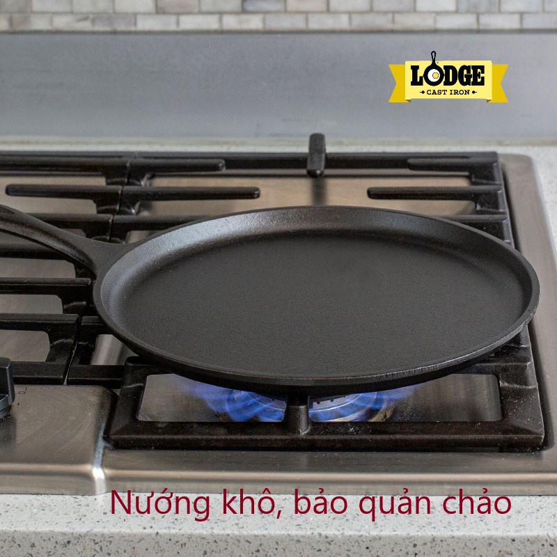 [Chính hãng LOGDE - MỸ] Chảo gang nướng chính hãng Lodge lòng bằng 26.67 cm. Chảo dùng nướng, áp chảo, đổ bán xèo.,
