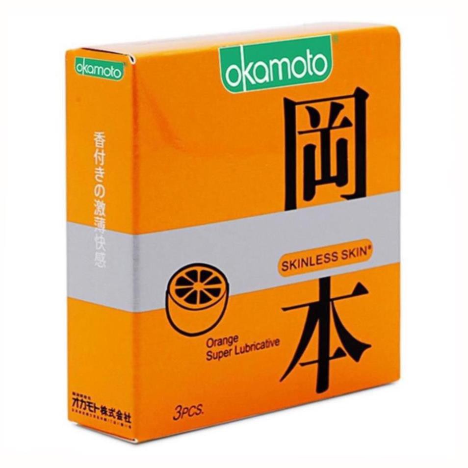 Bao Cao Su Siêu mỏng nhiều gel bôi trơn Okamoto Orange hương cam, Nhật Bản (Hộp 10C, hộp 3C) a