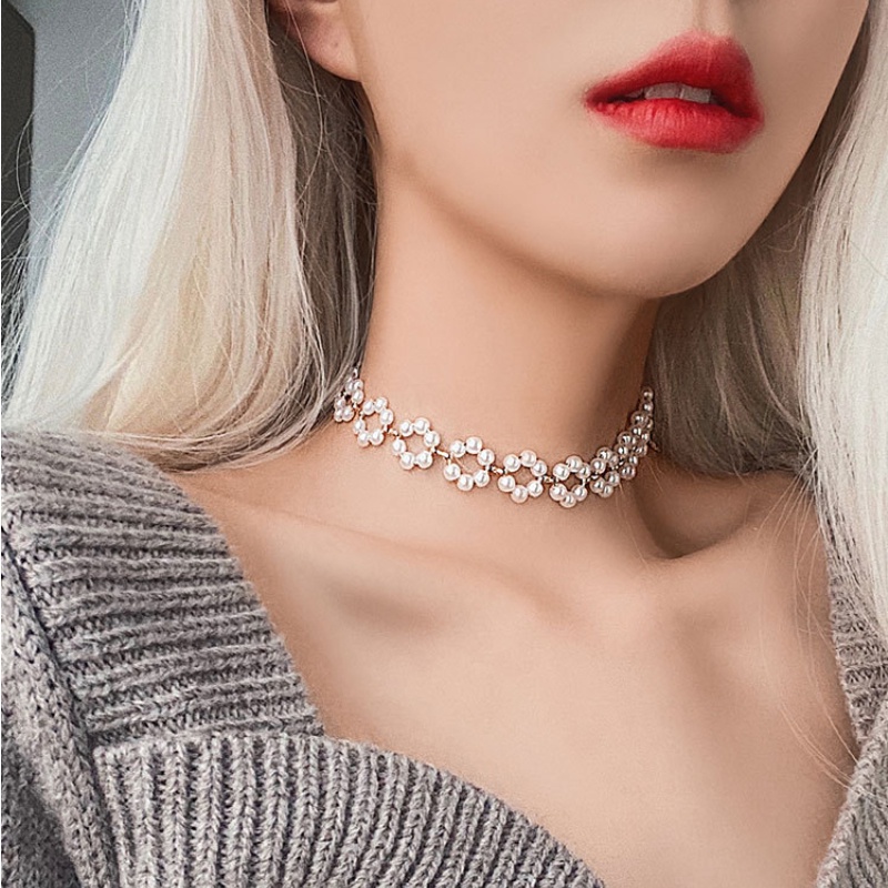 Vòng Cổ Choker Đính Hạt Ngọc Trai Phong Cách Hàn Quốc Dành Cho Nữ