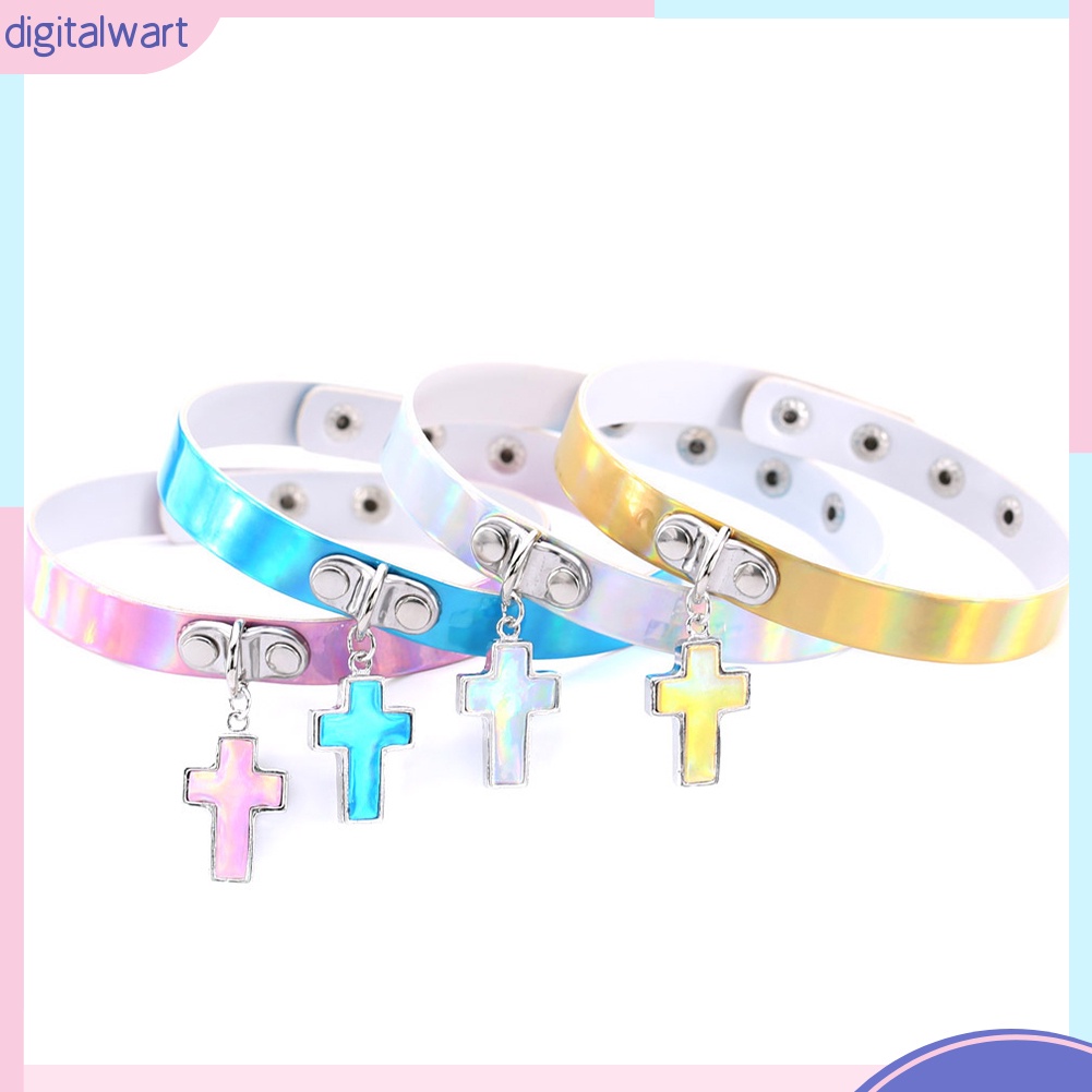 Vòng cổ choker mặt thánh giá màu hologram cá tính trẻ trung dành cho nữ