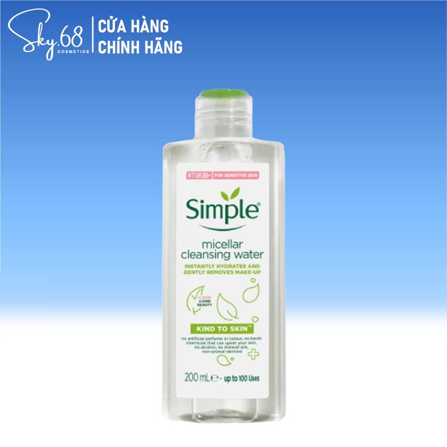 Nước Tẩy Trang Dịu Nhẹ Giúp Lấy Đi Hết Bụi Bẩn Và Lớp Trang Điểm Simple Kind To Skin Micellar Water 200ml