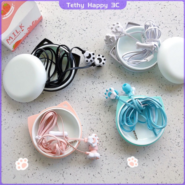 Tai nghe có dây 3.5mm hình chân mèo dễ thương cho điện thoại