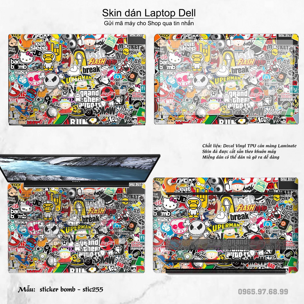 Skin dán Laptop Dell in hình sticker bomb (inbox mã máy cho Shop)