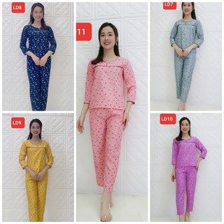 Đồ bộ Pijama nữ lụa kate quần dài áo phối tay lửng